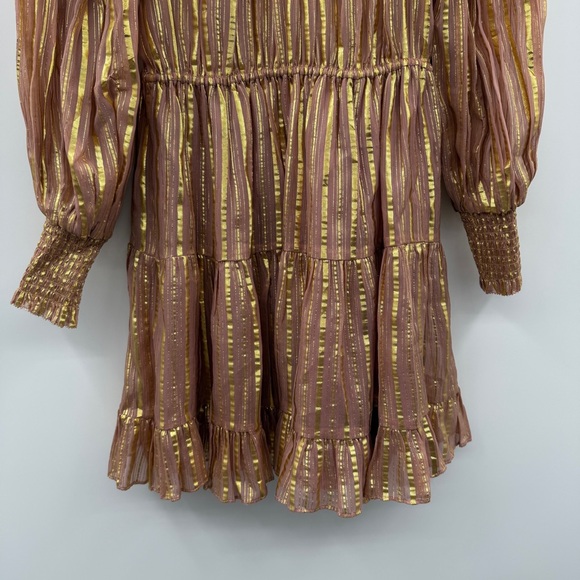 Ulla Johnson Averil‎ Ruffled Georgette Long Sleeve Mini Dress in Rose Multi Sz 2 - Picture 4 of 10